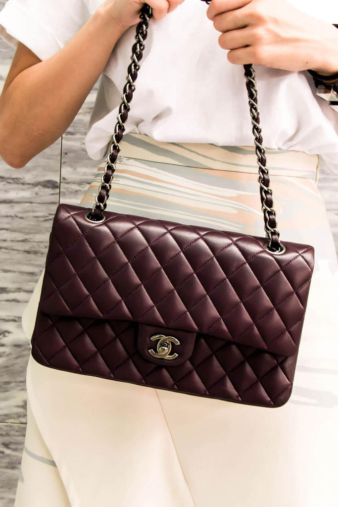 Quilted Lambskin Medium Classic Flap Bag Dark Violet with Gunmetal Hardware - Chanel