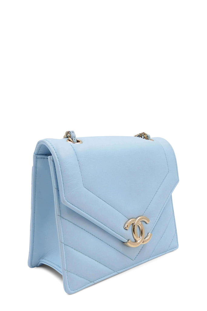 Small Square Chevron Flap Bag Sky Blue - Chanel