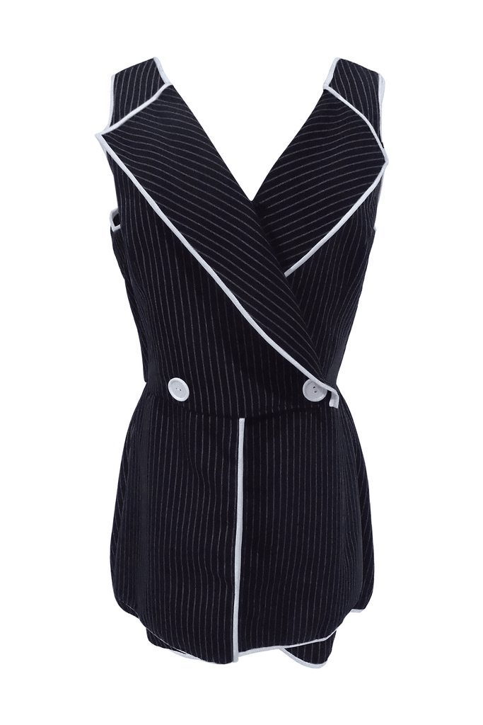 Black Striped Vest With Button - Creme De La Creme
