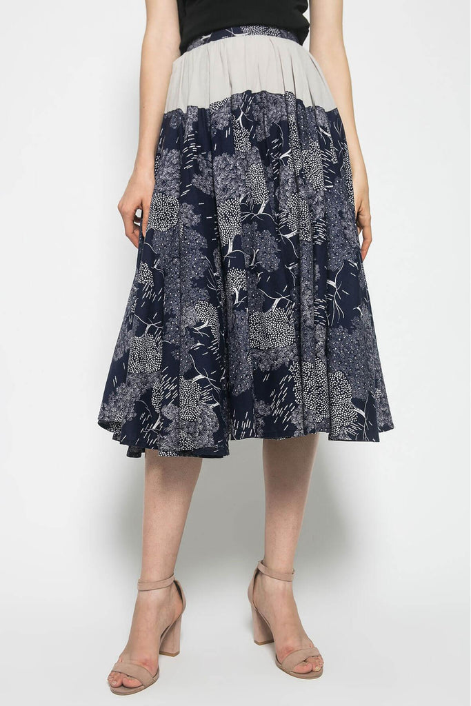 Floral Splicing Skirt Blue - If&N