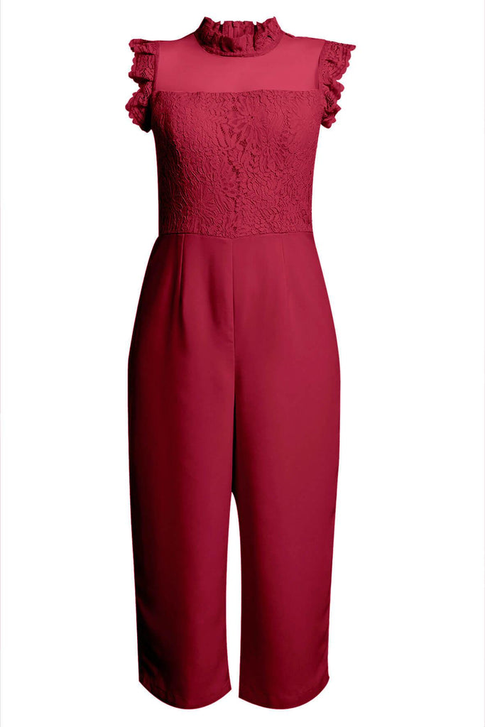 High Neck Culotte Red Jumpsuit - Ivy & Harlow