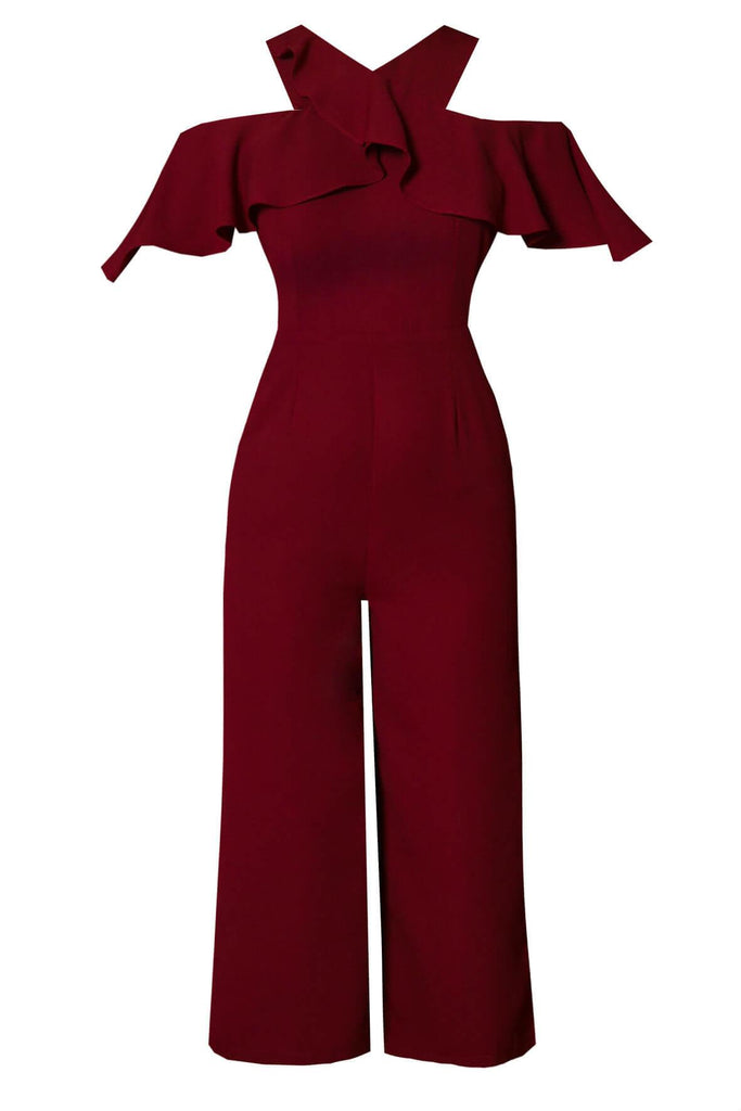 Cross Shoulder Cherry Red Jumpsuit - Kaia The Label