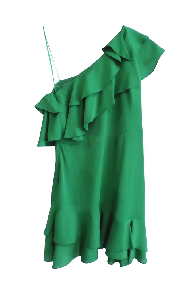 One-Shoulder Green Ruffled Dress - Amanda Uprichard