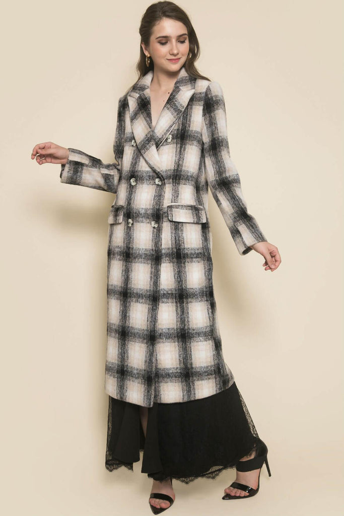 Black and White Check Coat - Topshop