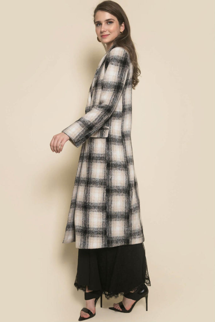 Black and White Check Coat - Topshop