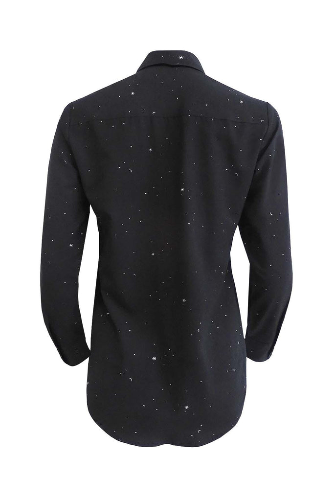 Long Sleeve Black Button-Up Shirt With Galaxy Print - A New Day