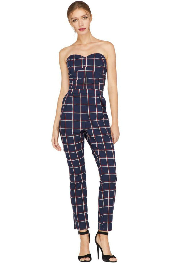 Yara Woven Plaid Strapless Jumpsuit - Adelyn Rae