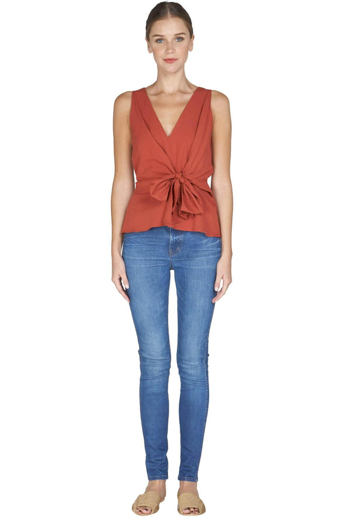 Landra Woven Tie Front Top - Adelyn Rae