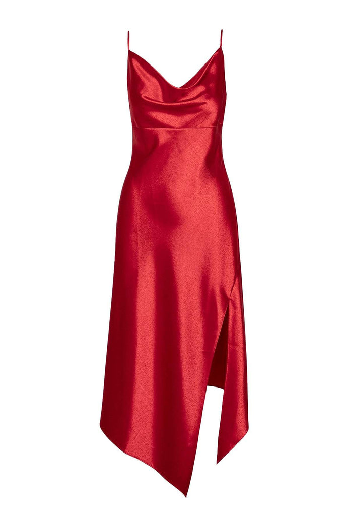 Penelope Satin Slip Red Dress - Adelyn Rae