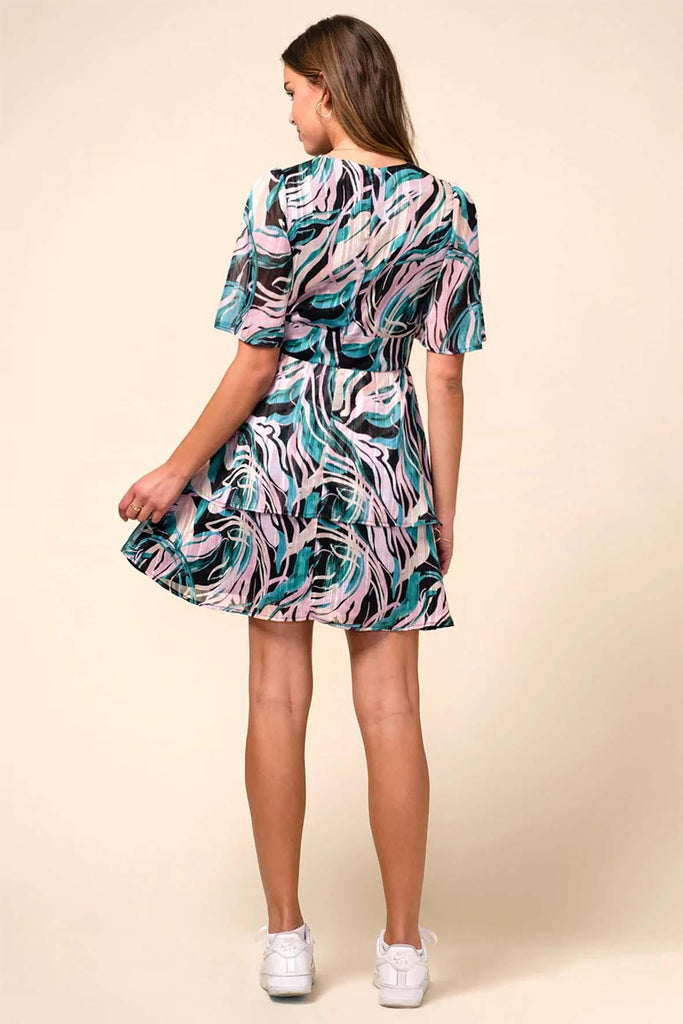 Valery Short Sleeve Lurex Chiffon Dress - Adelyn Rae