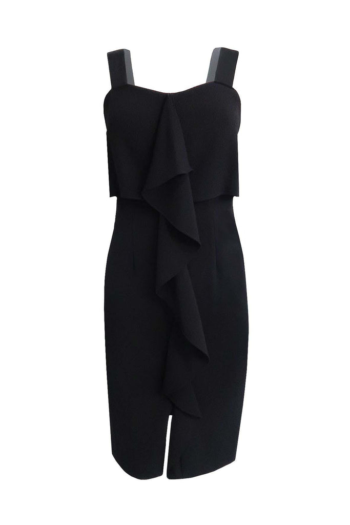 Black Textured Crepe Cascading Drape Midi Dress - Adrianna Papell