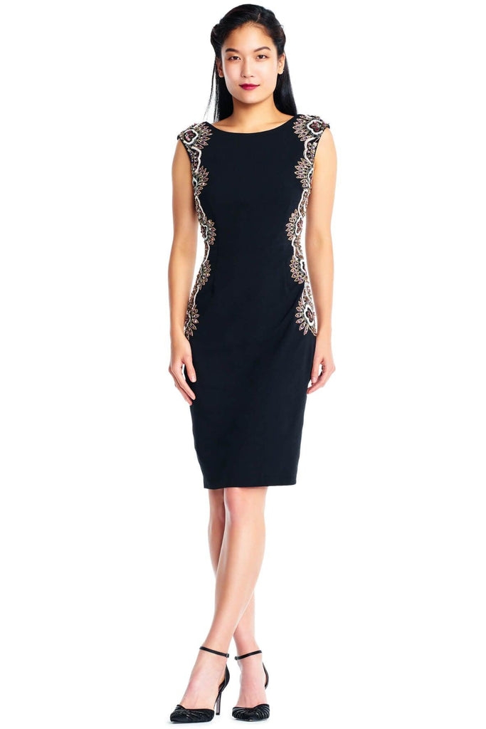Cap Sleeve Crepe Sheath Dress With Sequin - Adrianna Papell