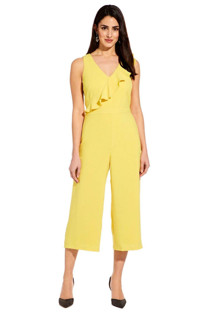 Cropped Jumpsuit with Ruffle Details Yellow - Adrianna Papell
