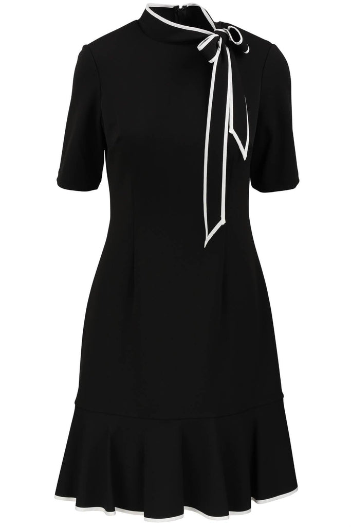 Mock Neck Dress with Contrasting Bowtie - Adrianna Papell