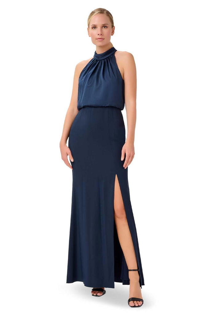Satin Crepe Gown In Dark Navy - Adrianna Papell