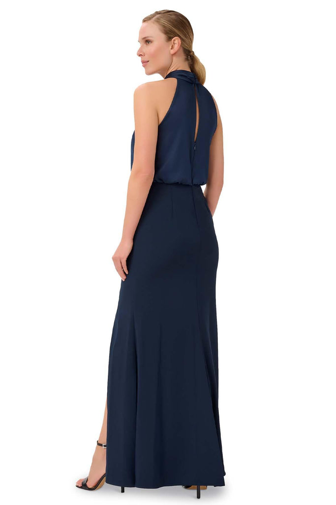 Satin Crepe Gown In Dark Navy - Adrianna Papell