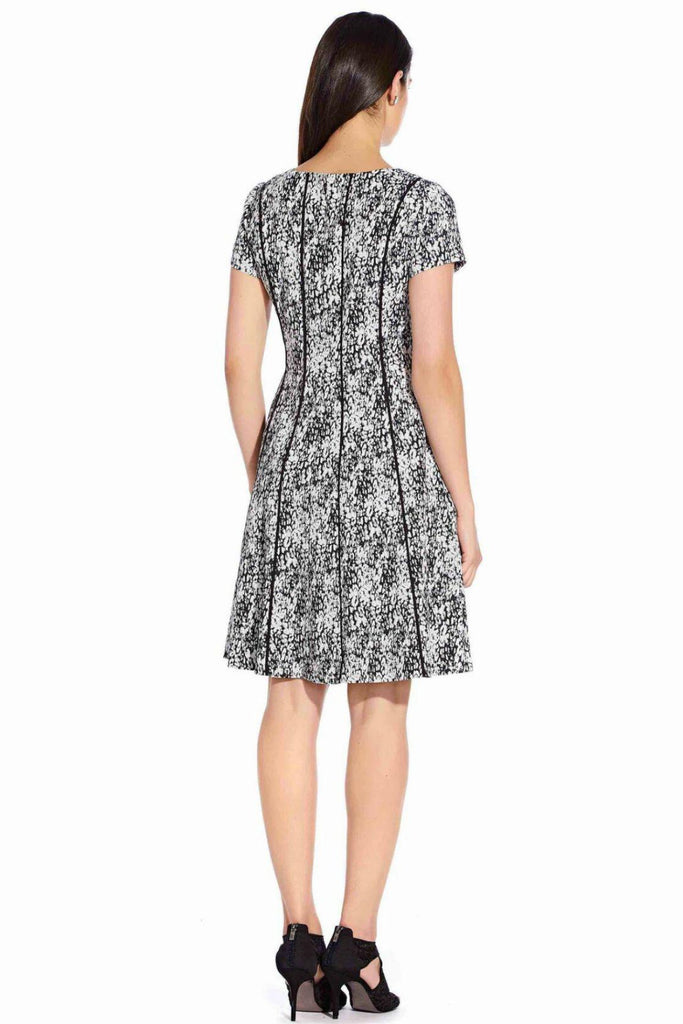 Short Printed Dress with Vertical Stripes - Adrianna Papell