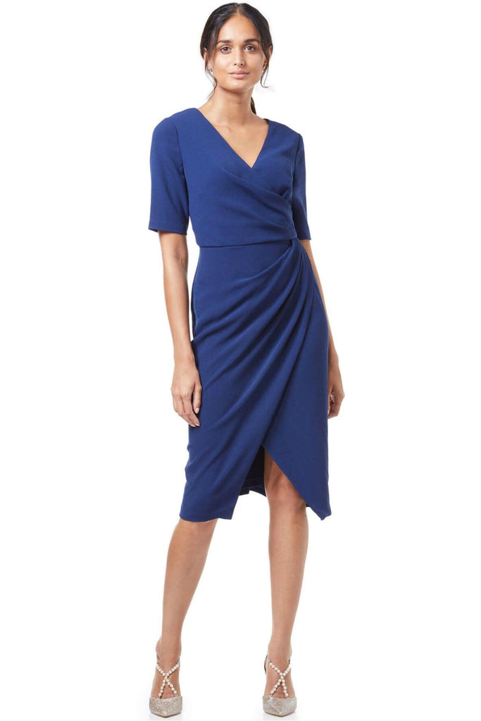 Short Sleeve Crepe Wrap Dress With Draped Details - Adrianna Papell