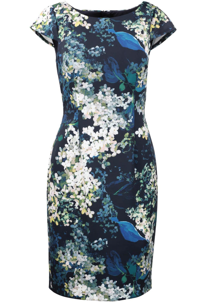 Short Sleeve Hydrangea Floral Print Sheath Dress - Adrianna Papell