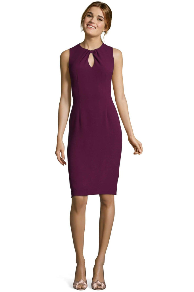 Sleeveless Textured Sheath Dress with Knotted Keyhole Neckline - Adrianna Papell