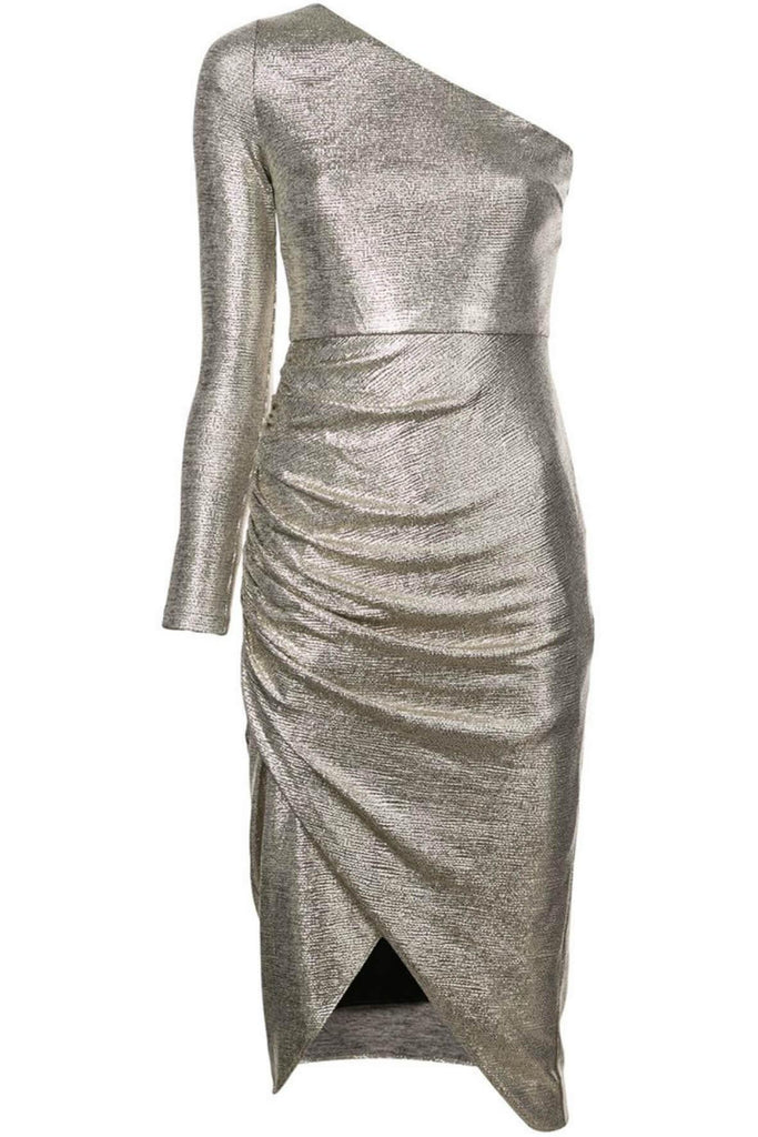 One-Sleeve Foiled Jersey Dress - Aidan Mattox