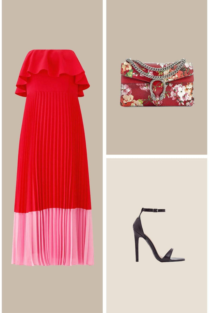 Strapless Colorblock Popover Midi Dress with Pleated Skirt - Aidan Mattox