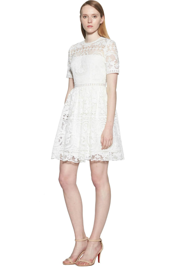 Padua Embroidered Short Sleeve Dress White - Aijek