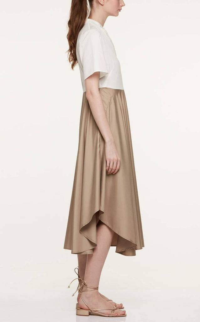 Contrast Colour Dress With Asymmetric Hem Skirt - Akinn