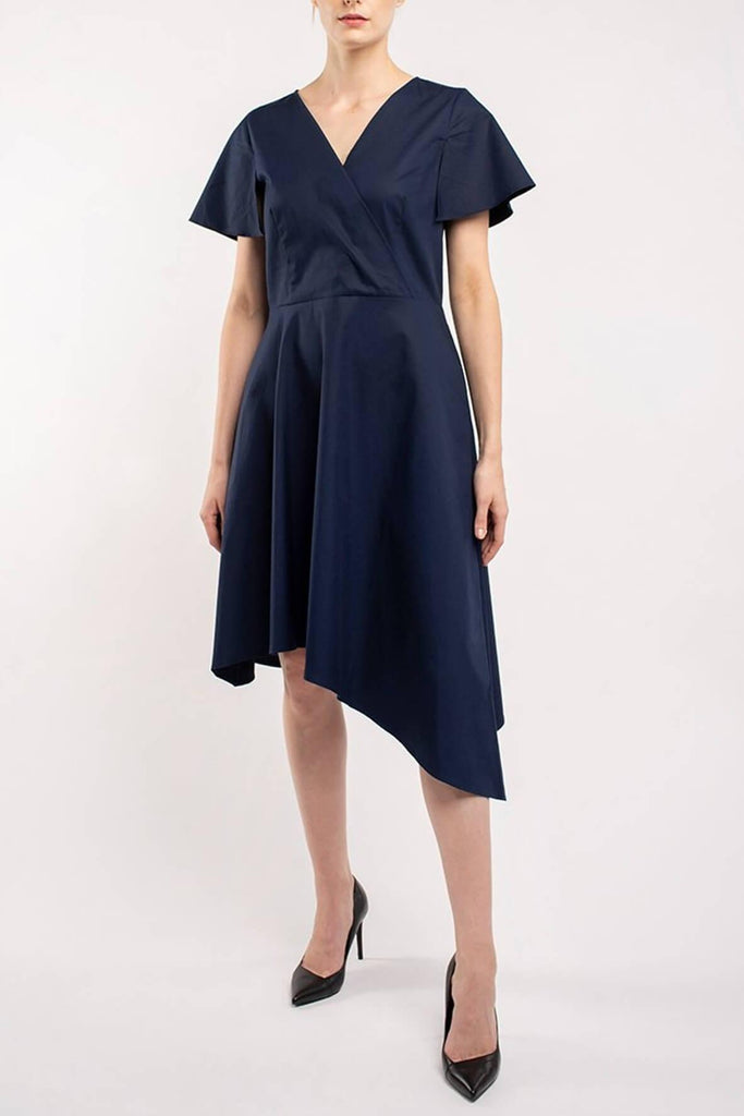 Dress With Overlap Front & Asymmetric Skirt - Akinn