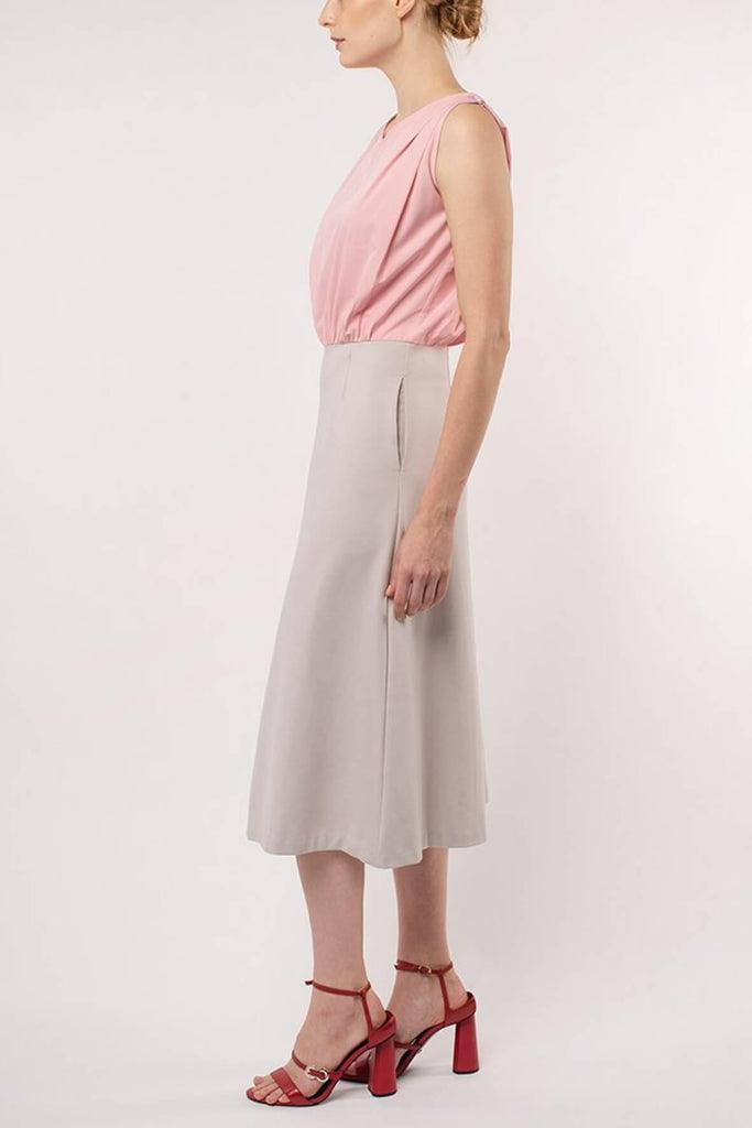 The Grace Dress Blouson V-Neck Top With Contrast A-Line Skirt Dress - Akinn
