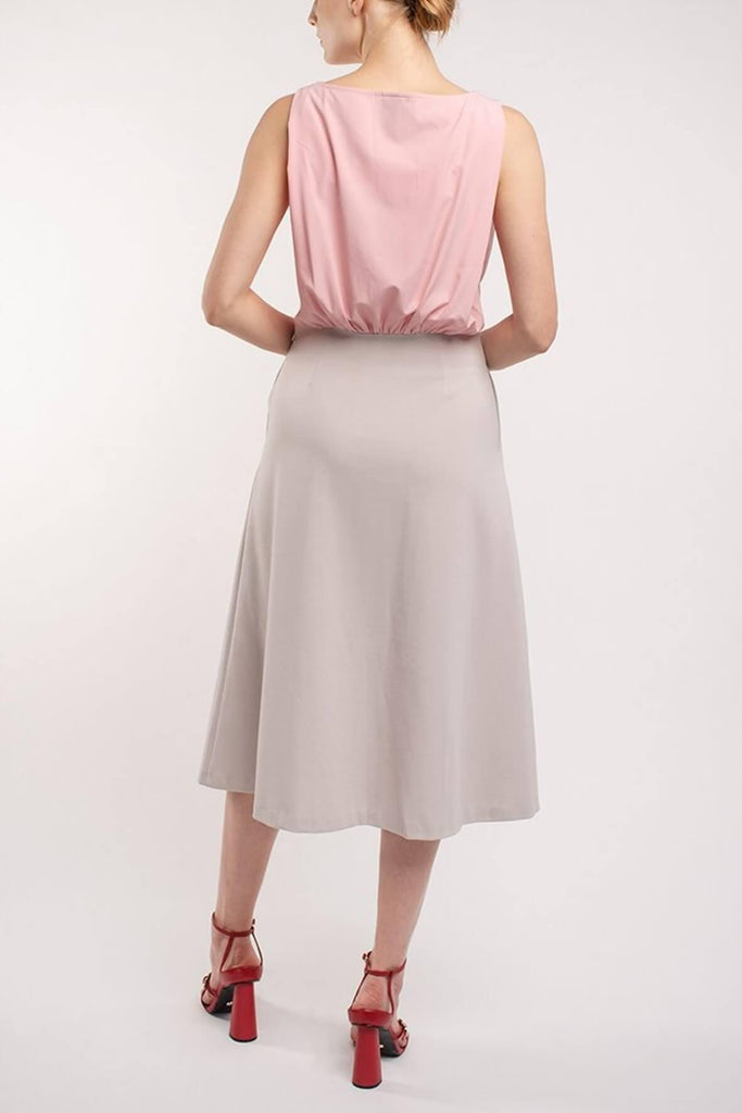 The Grace Dress Blouson V-Neck Top With Contrast A-Line Skirt Dress - Akinn