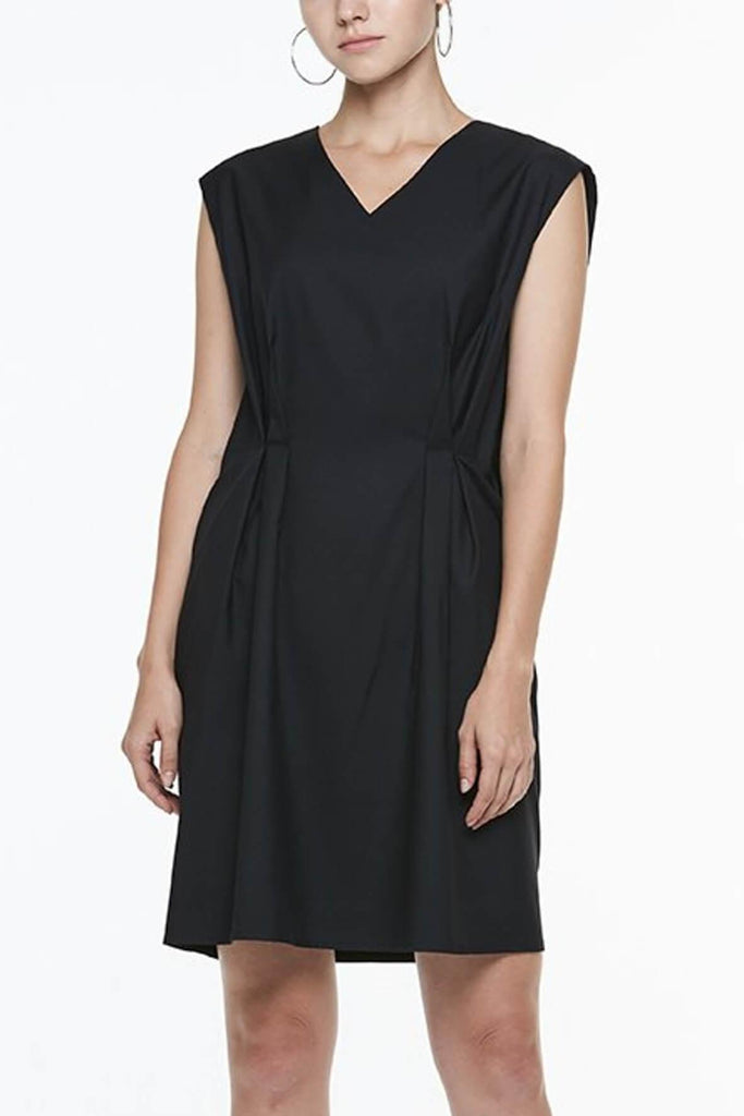V-Neck Dress With Front Pleats - AKINN