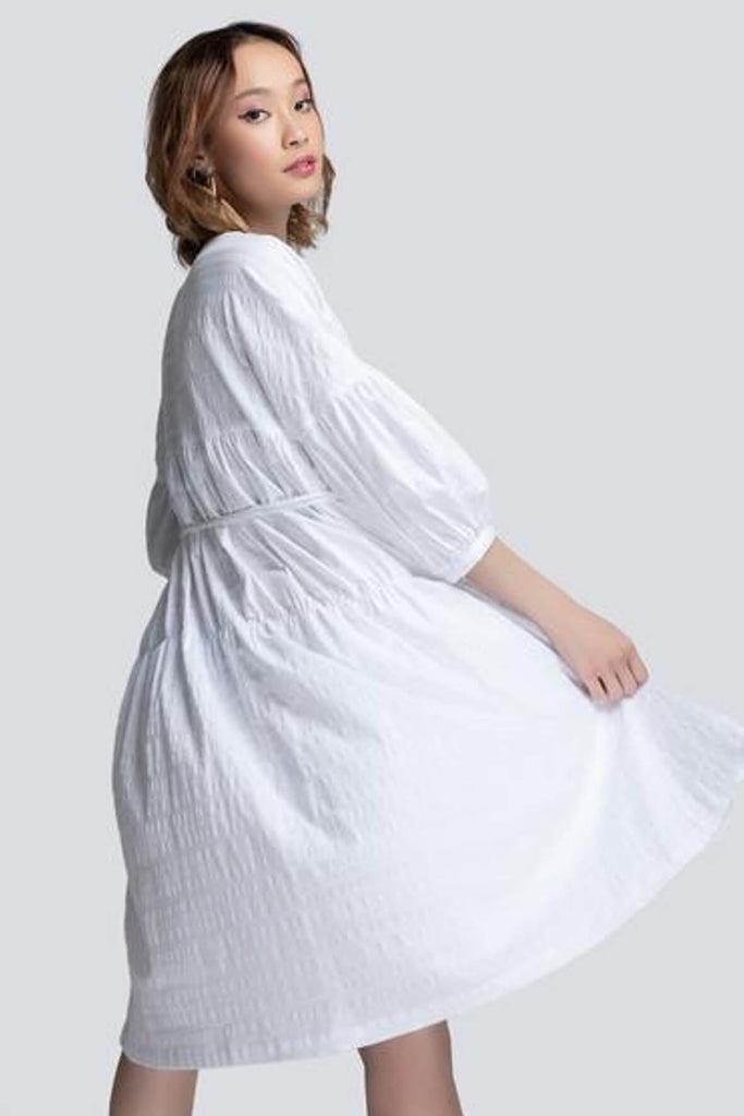 Bella Short Dress in White - Akosee