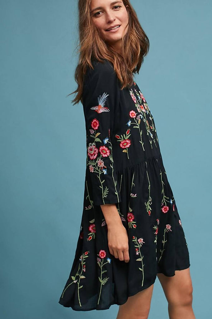 Embroidered Floral Dress - Allison