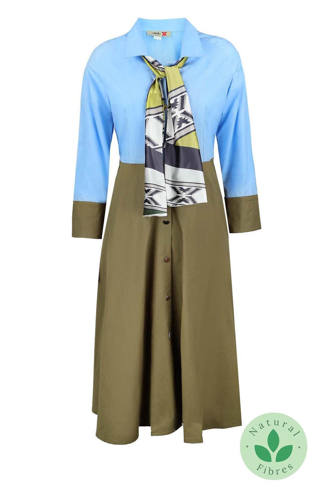 Colourblock Shirt Dress with Scarf - Ark Istanbul