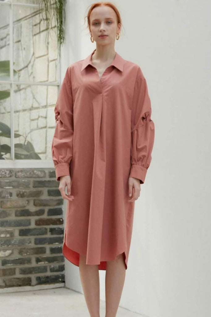 Twist Sleeved Long Shirt Dress Pink - Atre