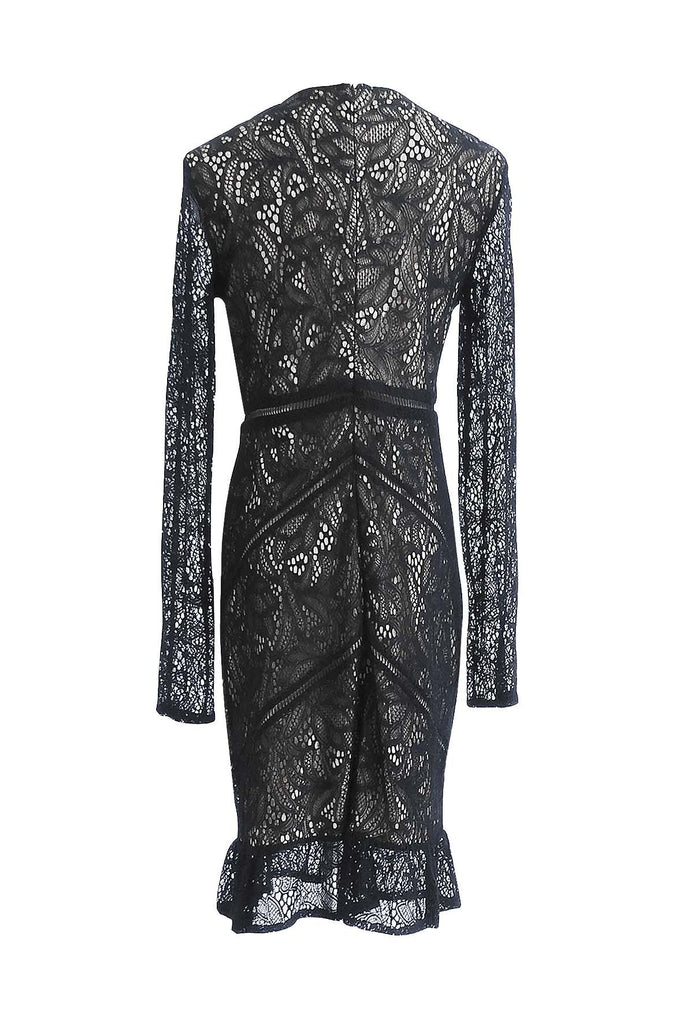Black Long Sleeved Shift Lace Dress - Bardot