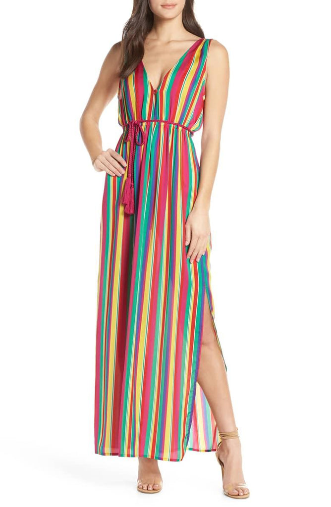 MultiColour Striped Maxi Dress With Belt - Bb Dakota