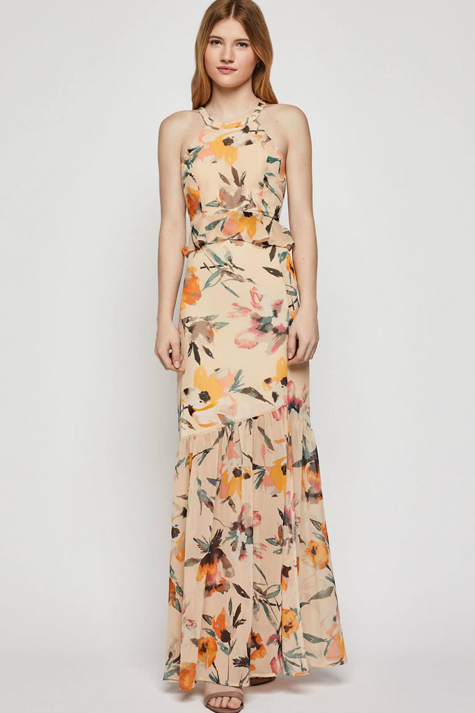 Abstract Florals Halter Maxi Dress - Bcbgeneration