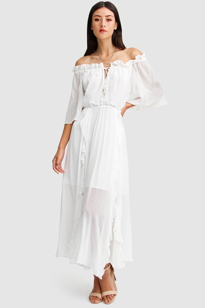 Amour Amour Ruffled Maxi Dress in White - Belle & Bloom