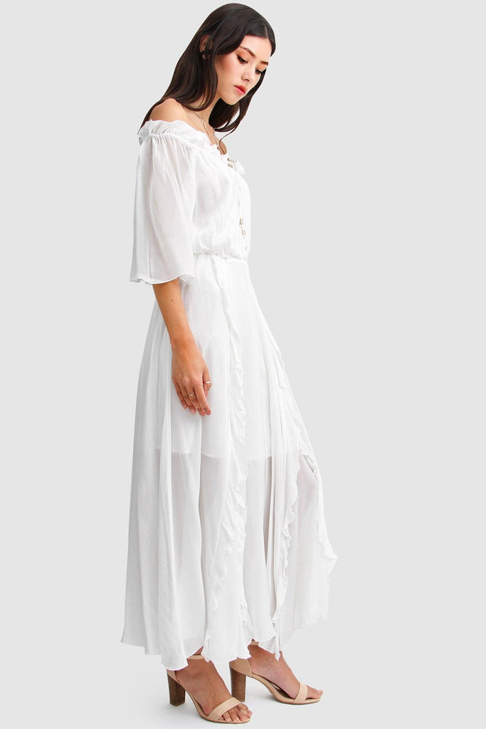 Amour Amour Ruffled Maxi Dress in White - Belle & Bloom