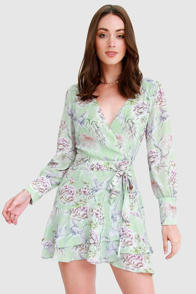 A Night With You Mini Wrap Dress in Mint - Belle & Bloom