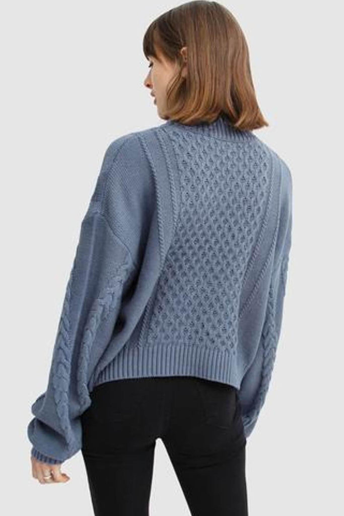 Higher Love Cropped Cable Knit Jumper in Dusty Blue - Belle & Bloom