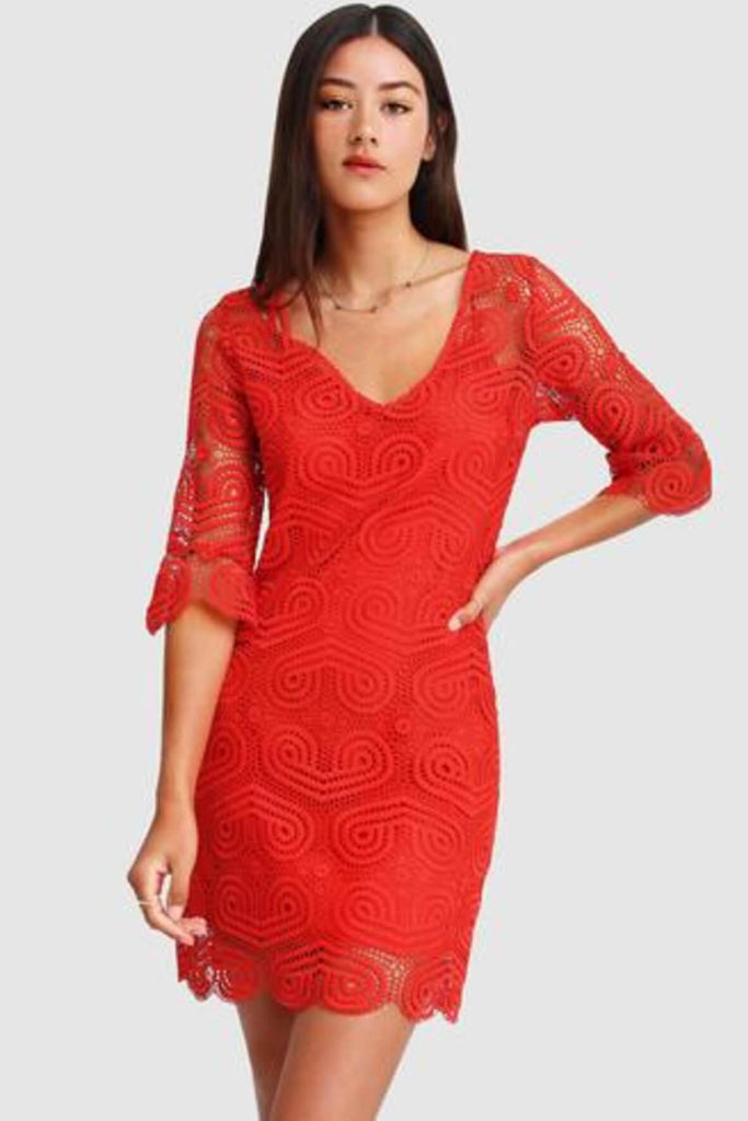 Irresistible Crochet Mini Dress in Red - Belle & Bloom