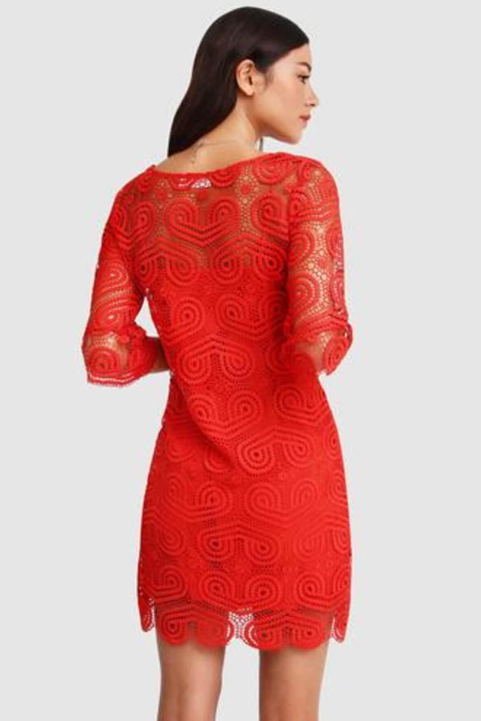 Irresistible Crochet Mini Dress in Red - Belle & Bloom