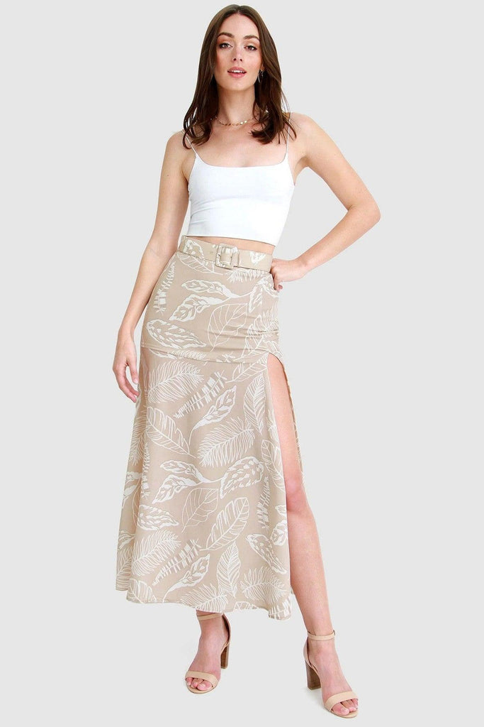 Ocean Drive Belted Maxi Skirt in Taupe - Belle & Bloom