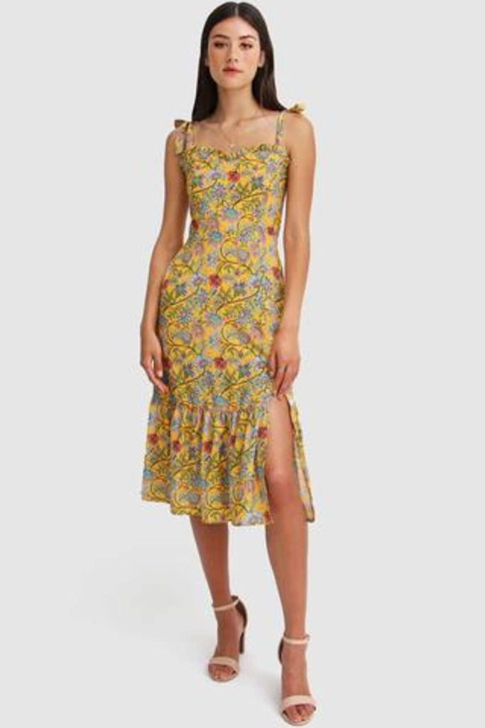 Summer Storm Midi Dress in Yellow - Belle & Bloom