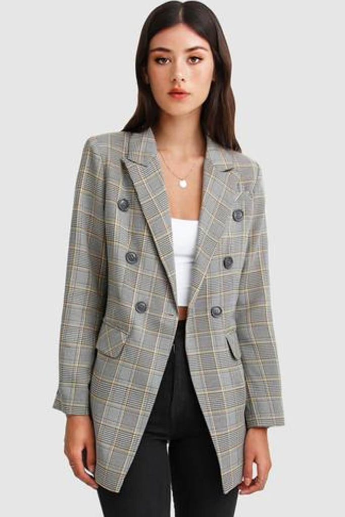 Too Cool For Work Plaid Blazer in Grey - Belle & Bloom