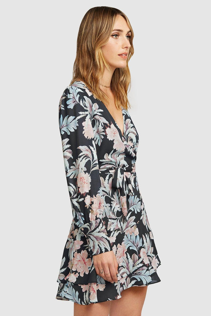 A Night With You Mini Wrap Dress in Black - Belle & Bloom