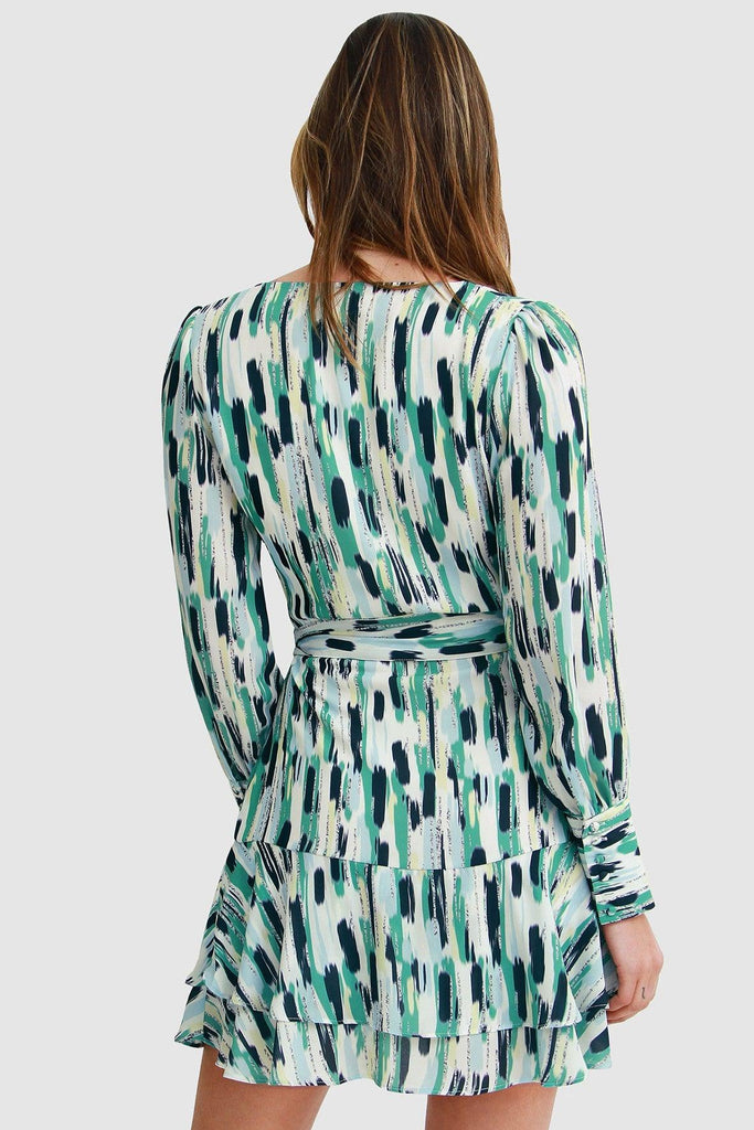 A Night With You Mini Wrap Dress in Green - Belle & Bloom